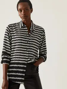 Marks & Spencer Women Black Horizontal Stripes Striped Casual Shirt