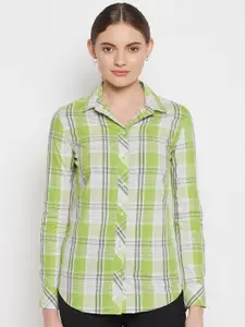 Crozo By Cantabil Women Green Checked Casual Shirt