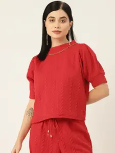 Antheaa Women Red Solid Sweatshirt