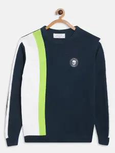 Octave Boys Navy Blue & White Colourblocked Cotton Pullover