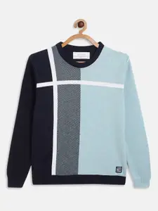 Octave Boys Teal Blue & White Colourblocked Pullover Sweater