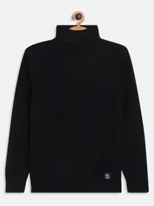 Octave Boys Black Solid Acrylic Turtle Neck Pullover