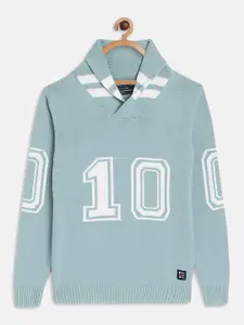 Octave Boys Blue & White Alphanumeric Printed Cotton Pullover