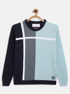 Octave Boys Blue & Black Colourblocked Cotton Pullover Sweater