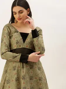 Ethnovog Ready To Wear Green Printed Art Silk Cotton Gown