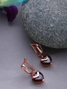 SOHI Rose Gold & Red Gold-Plated Heart Shaped Drop Earrings