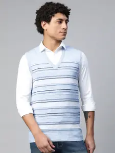 Pierre Carlo White & Blue Striped Sweater Vest