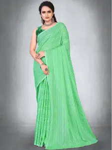 BAPS Green & Silver-Toned Leheriya Chanderi Saree