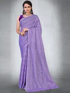 BAPS Purple & Silver-Toned Leheriya Chanderi Saree