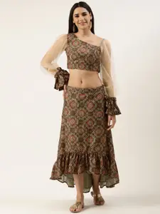 Ethnovog Grey Printed Thread Work Ready to Wear Lehenga Choli