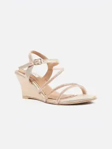 Carlton London Women Gold-Toned Wedge Sandals with Buckles