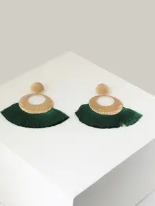 SOHI Green & Gold-Toned Gold-Plated Contemporary Drop Earrings