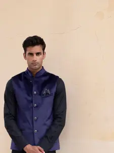 RARE RABBIT Men Ziva Slim Fit Solid Woven-Design Nehru Jacket