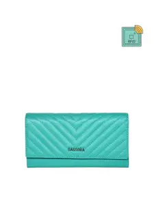 Sassora Women Turquoise Blue & Silver-Toned Quilted Leather Envelope