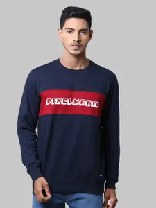 Parx Men Navy Blue & Red Printed Round Neck Cotton Sweatshirt