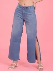 Flying Machine Women Blue Flared Light Fade Slit Stretchable Jeans