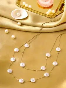 Yellow Chimes Gold Tone Layered Pearl Bead Studded Dainty Necklace