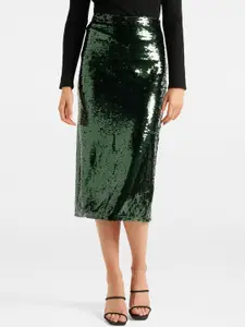 Forever New Women Green Sequinned Midi Skirt
