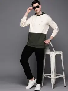 Louis Philippe Jeans Men Pure Cotton Colourblocked Hooded Sweatshirt