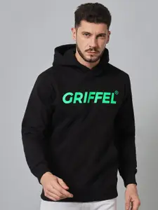 GRIFFEL Men Black Printed Hooded Sweatshirt