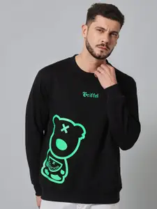 GRIFFEL Men Black & Green Graphic Printed Sweatshirt