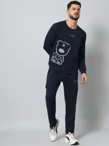 GRIFFEL GRIFFEL Men Navy Blue Printed Tracksuit