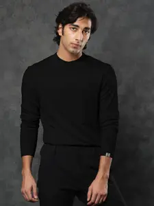 RARE RABBIT Men Black Solid Cotton Sweatshirt