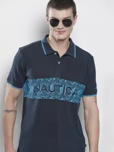Nautica Men Brand Logo Printed Polo Collar Pure Cotton T-shirt