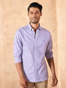 Andamen Men Lavender Classic Checked Cotton Casual Shirt