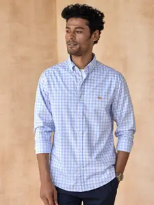 Andamen Men Blue Classic Checked Cotton Casual Shirt