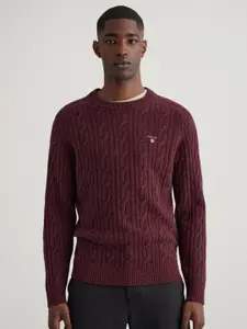 GANT Men Brown Cable Knit Pullover