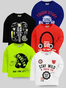 KUCHIPOO Boys Pack Of 5 Printed Regular Fit T-shirts