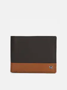 Louis Philippe Men Black & Brown Textured Leather Two Fold Wallet