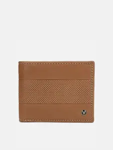 Van Heusen Men Brown & Blue Textured Leather Two Fold Wallet