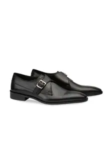 Harrykson London Men Black Leather Lightweight Formal Monk Shoes