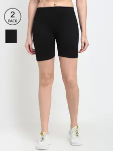 Jinfo Women Pack of 2 Black Solid Cycling Shorts