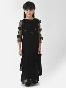 Eavan Girls Black Embellished Georgette Maxi Maxi Dress
