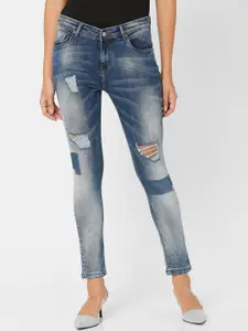 SPYKAR Women Blue Skinny Fit Mildly Distressed Heavy Fade Jeans