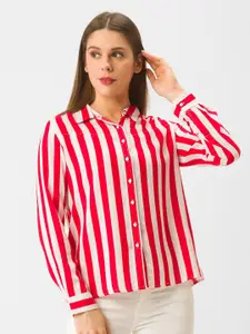 SPYKAR Women Red Classic Slim Fit Striped Cotton Casual Shirt