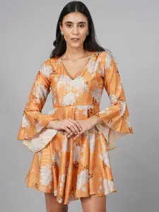 SCORPIUS Women Yellow Floral Printed Fit & Flare Dress