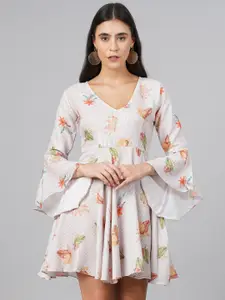 SCORPIUS Off White & Pink Floral A-Line Dress