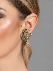 ToniQ Peach-Coloured & Gold-Plated Diamond Shaped Studs Earrings