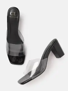 Carlton London Women Transparent Solid Block Heel Sandals