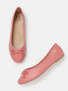 Carlton London Women Dusty Pink Solid Ballerinas with Bow Detail
