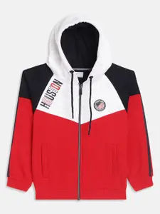 Octave Boys Red Colourblocked Hooded Fleece Sweatshirt