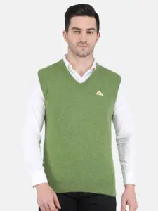 Monte Carlo Men Olive Green Solid Woolen Sweater Vest