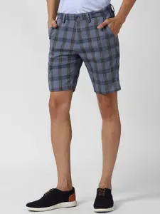Peter England Men Blue Checked Slim Fit Shorts