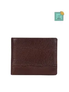 Da Milano Men Brown Textured Leather Three Fold Wallet