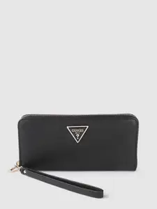 GUESS Women Black Solid Zip Around Wallet