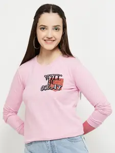 max Women Pink Printed Pure Cotton Sweatshirt